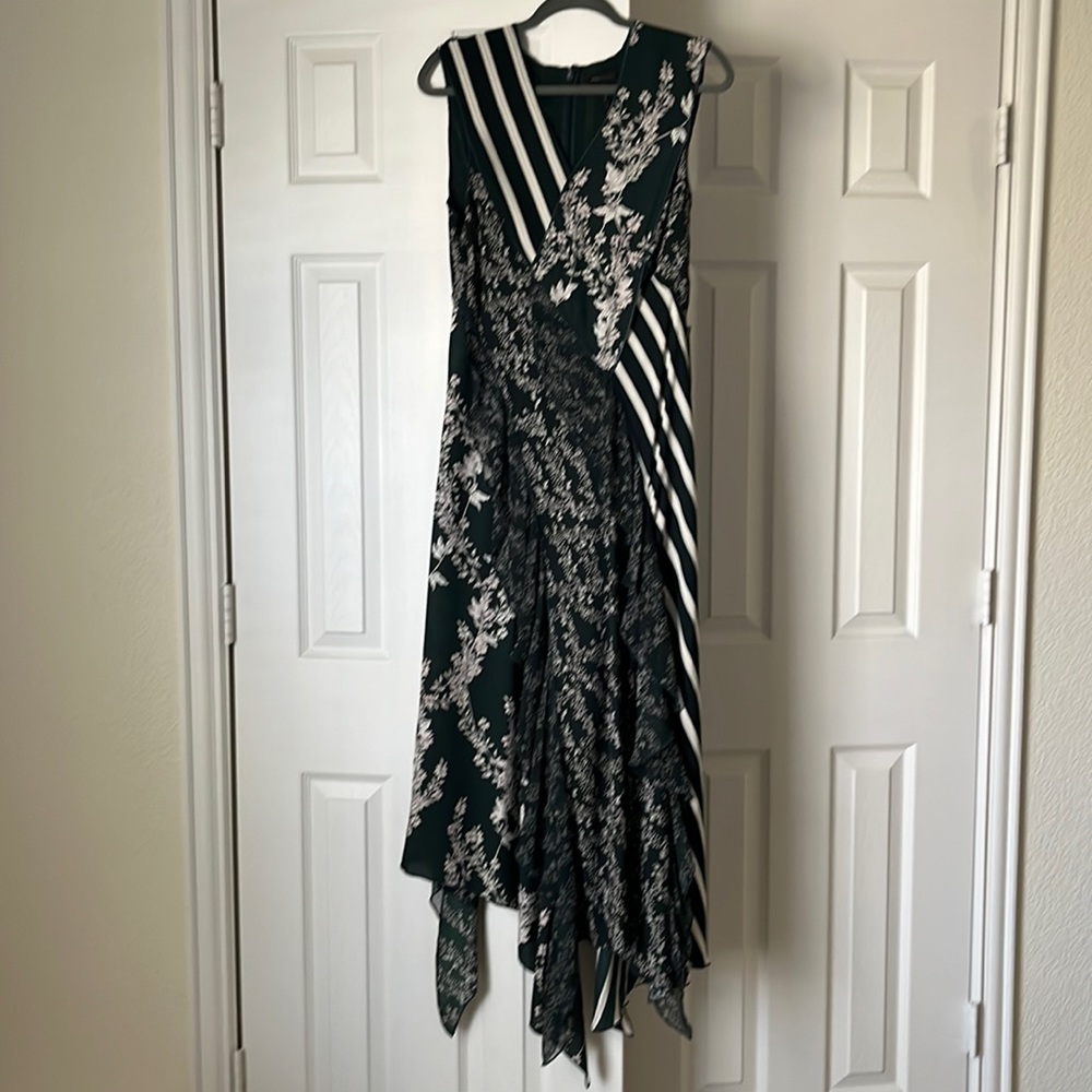 BCBG forest green floral & stripes maxi dress